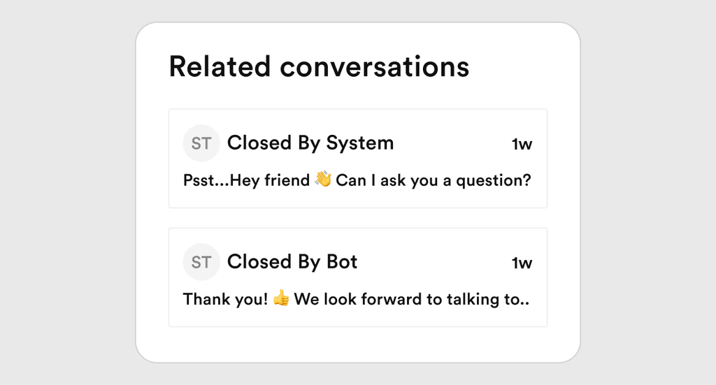 Panelen Related conversations i ZyndraAI som visar kundens tidigare chattar med senaste meddelande och hur länge sedan de avslutades.