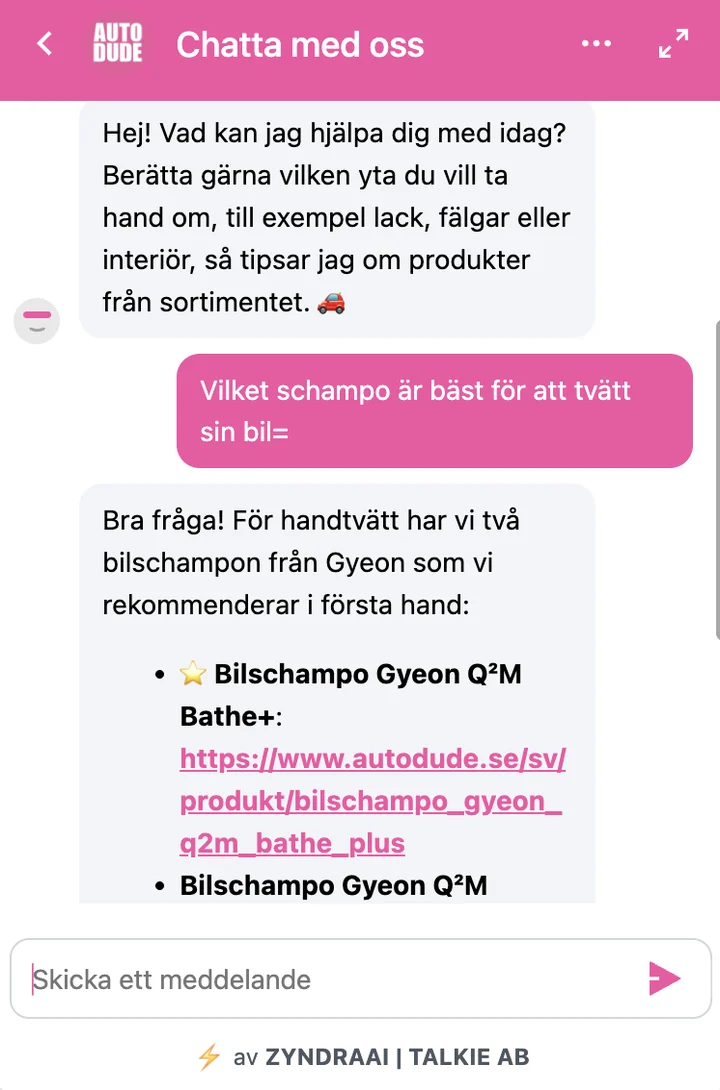 Skärmdump från kundens webbplats: Autodude – Tipsar om produkter med direktlänkar till butiken
