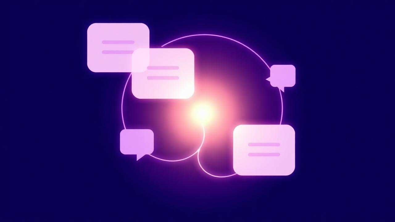 Illustration av chattbubblor i en cirkel runt en lysande kärna, en lärande loop