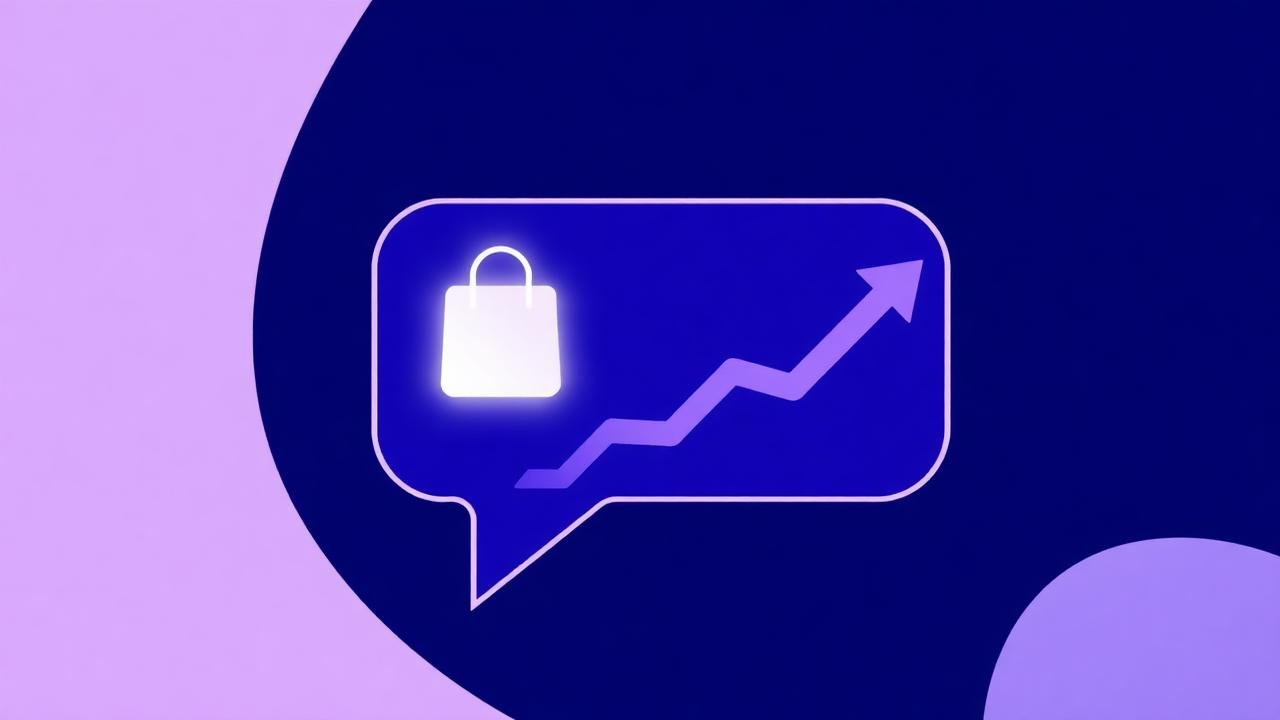 Illustration av en chattbubbla med en shoppingväska och en stigande försäljningskurva